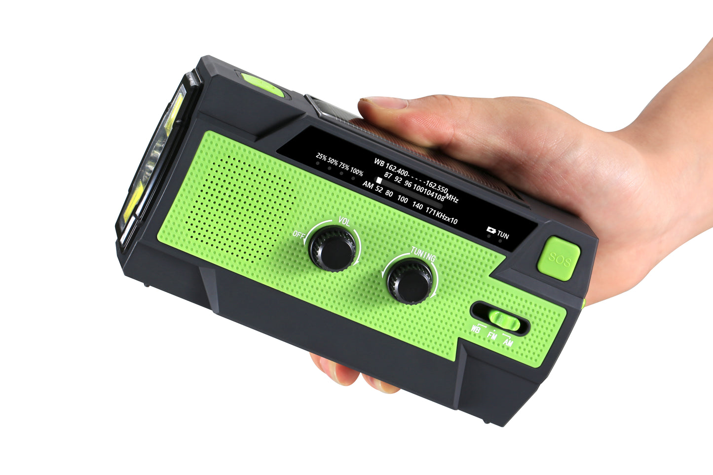 Emergency Crank Weather Radio - 4000mAh Solar Hand Crank Portable AM/FM/NOAA, with 1W 3-Mode Flashlight, Motion Sensor Reading Lamp, Cell Phone Charger, and SOS Alarm