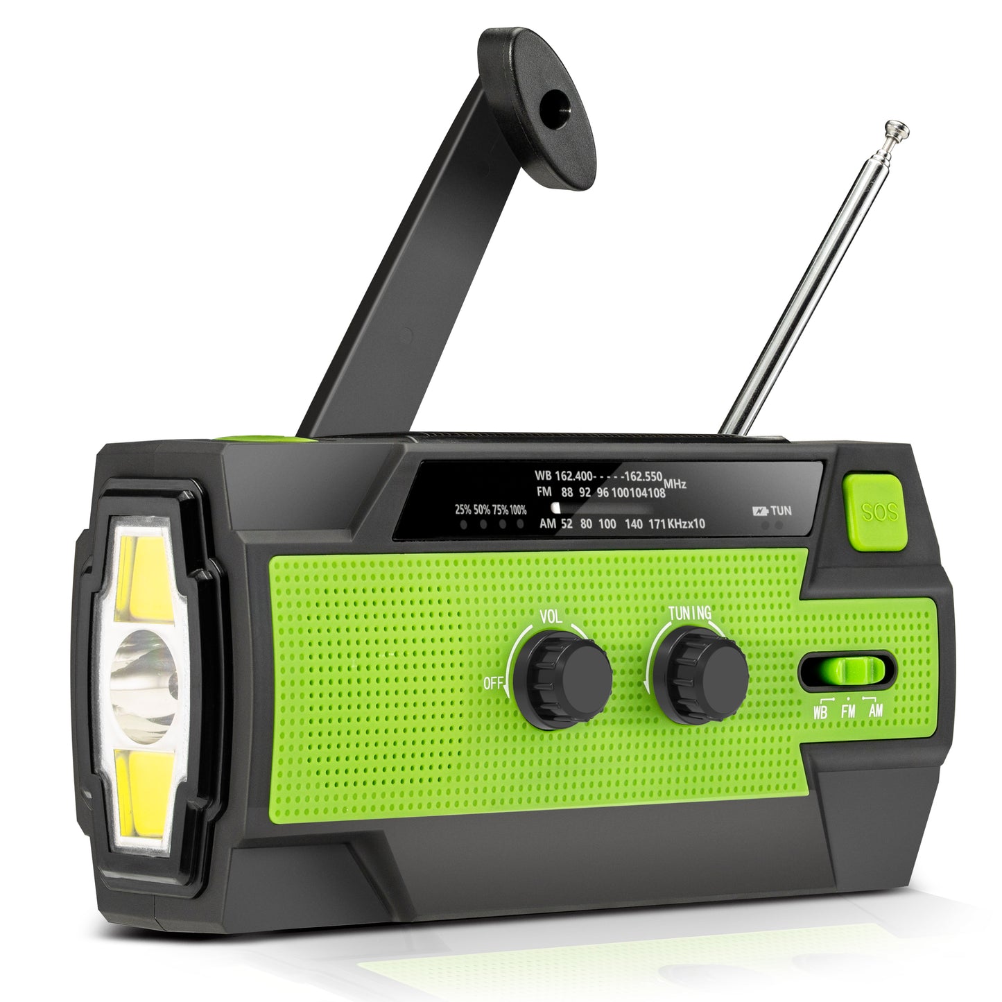 Emergency Crank Weather Radio - 4000mAh Solar Hand Crank Portable AM/FM/NOAA, with 1W 3-Mode Flashlight, Motion Sensor Reading Lamp, Cell Phone Charger, and SOS Alarm