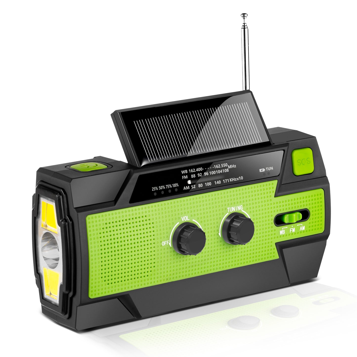 Emergency Crank Weather Radio - 4000mAh Solar Hand Crank Portable AM/FM/NOAA, with 1W 3-Mode Flashlight, Motion Sensor Reading Lamp, Cell Phone Charger, and SOS Alarm