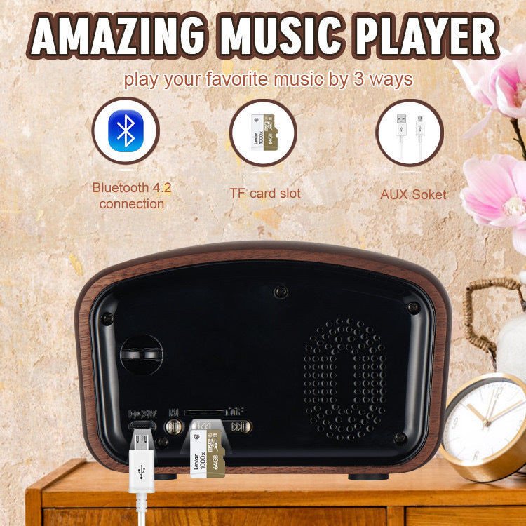 Vintage Walnut Wood Bluetooth Speaker Radio – Retro Design, Modern Sound