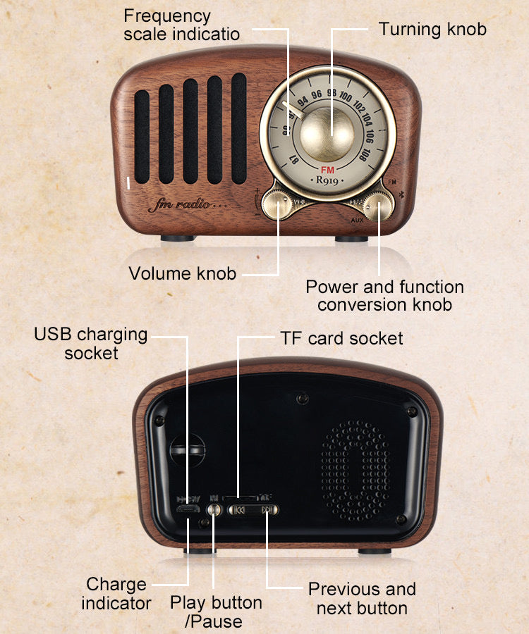 Vintage Walnut Wood Bluetooth Speaker Radio – Retro Design, Modern Sound