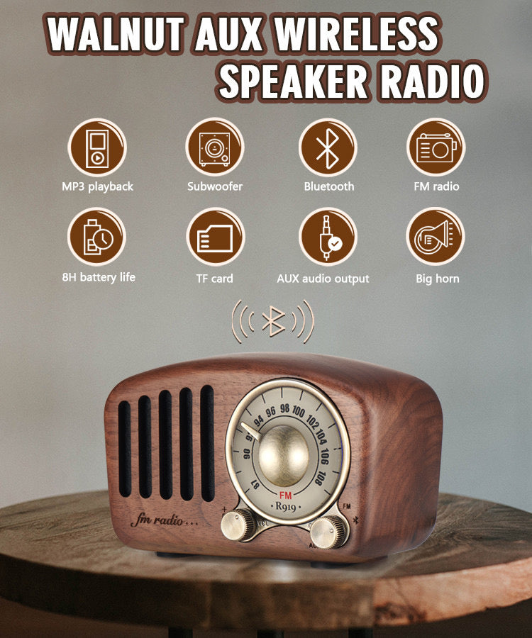 Vintage Walnut Wood Bluetooth Speaker Radio – Retro Design, Modern Sound